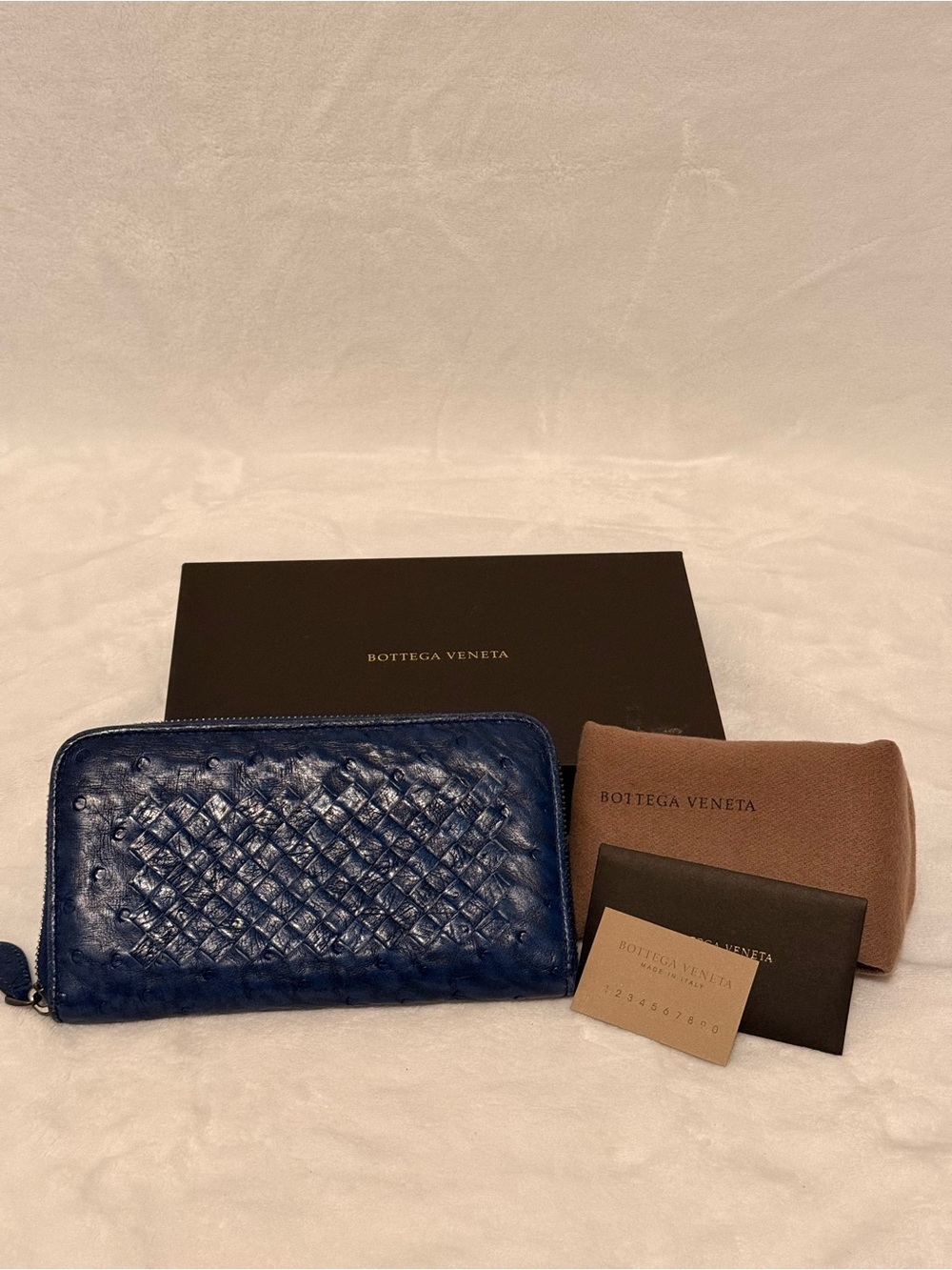 Bottega Veneta Intrecciato Ostrich Leather Zip-Around Wallet